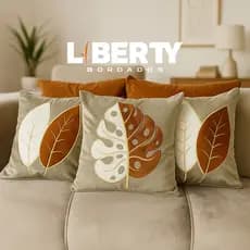Kit de Capa de Almofada Bordada Suede - Folhas Costela de Adão - Escolha Sua Combinação