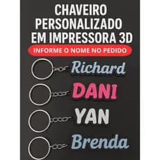 Chaveiro Personalizado Nome em Impressão 3D | Brinde, Lembrança e Presente