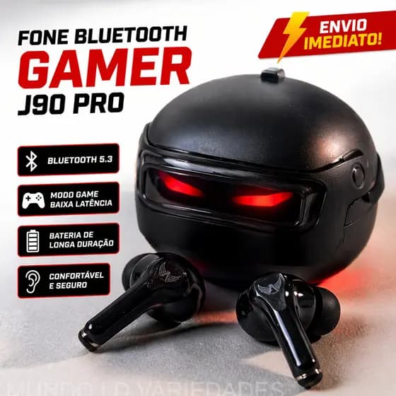 Fone Bluetooth Gamer J90 Pro TWS LED Baixa Latência 5.3 Sem Fio Headset Gamer Android iPhone