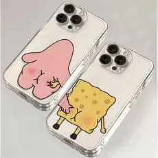 Capinha iphone 11/12/13/14/15/16 Pro max,Capa de telefone transparente para casal, Bob Esponja Calça Quadrada