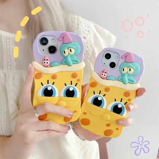 Capinha iphone 11/12/13/14/15 Pro max,Capinha 3d de silicone,À prova de choque com tudo incluído,anime Bob Esponja fofo,Aplicável iPhone 11,12,13,14,15,11PM,12PM,13PM,14PM,15PM