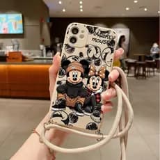 Casal Mickey Minnie, capa macia com cordão, iPhone 17 17Pro 17ProMax Air 11 16 15 14 13 12 Pro Max Plus