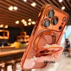 Luxo Chapeamento Suporte Anel Magnético Caso Para iPhone 17 16 15 14 13 12 Pro Max Capa De Carregamento Sem Fio