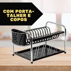 Escorredor de Louça Triplo Porta Talheres E Copos - 13 Pratos 5 Copos - Niquelart