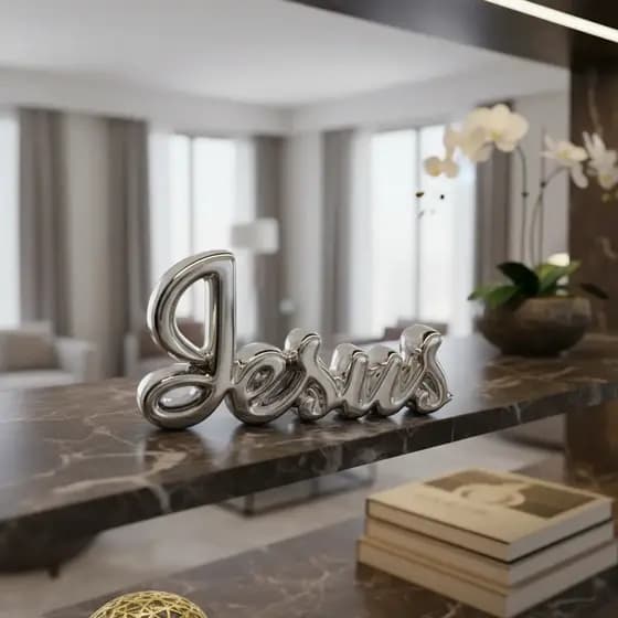 Enfeite Decoração para Mesa Frase Palavra Jesus Dourado Rose Prata