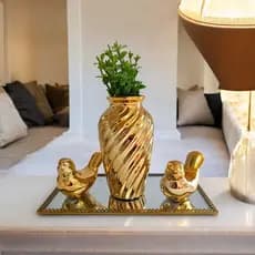 Kit 3 Peças Enfeite Decorativo de Mesa Para Rack Vasinho Passarinhos Planta Decoração