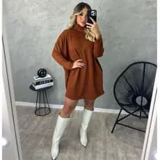 Poncho Feminino Lanzinha Gola Alta Manga Longa Vestido Inverno Elegante Blusa Casaco Frio Cacharrel