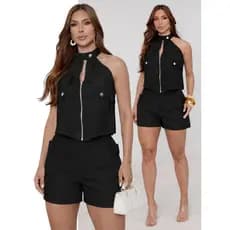 Conjunto Feminino Blusa Gola Shorts Alfaiataria Elegante Casual Moderno