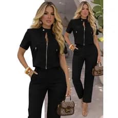 Conjunto Alfaiataria Longo Blusa e Calça Reta Elegante