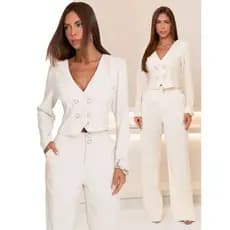 Conjunto Feminino Blusa Blazer Alfaiataria e Calça Pantalona Elegante