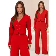 Conjunto Feminino Colete Calça Pantalona Alfaiataria Marant Elegante Casual