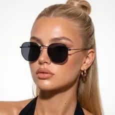 Oculos de Sol Hexagonal Original Preto Premium Blogueira Fino Elegante uv400 Feminino Masculino