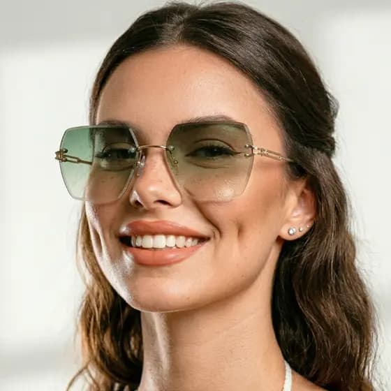 Óculos de Sol Quadrado Dourado e Verde Premium Em Alta Tendencia Blogueira Fashion Luxo Retro uv400