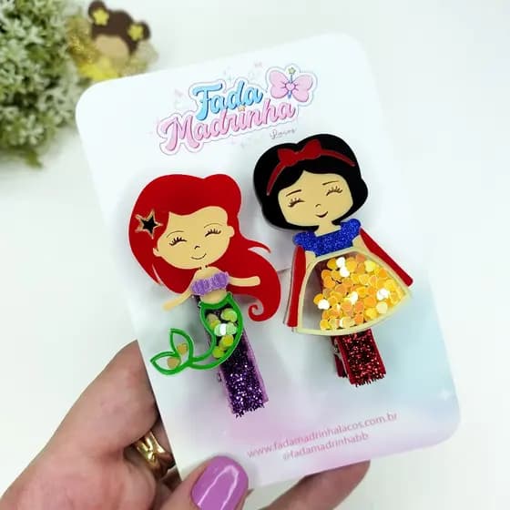 Presilhas Princesas ALTA QUALIDADE Hair Clips em Acrílico (Duplinha - Kit com 2 unidades)