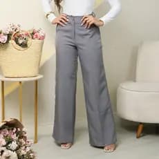 Calça Pantalona Listrada Feminina Alfaiataria Sensorialle Marrant Calça Social Botão, Zíper, Bolso Risca de Giz