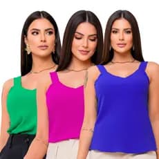 Kit 3 Blusas Regata Alça Larga Grossa Básica Lisa Tecido Duna Básica