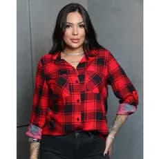 Camisa Feminina Xadrez Viscose Manga Longa Tecido Viscose Blusa Gola Colarinho Manga Comprida Festa Junina