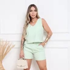 Conjunto Feminino Regata e Short Tecido Marrant Sensorial Liso Casual M ao GG