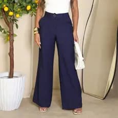 Calça Cargo Social Feminina Pantalona em Alfaiataria Estruturado Bolsos Laterais