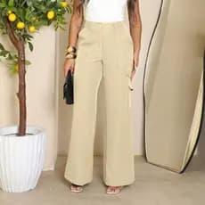 Calça Cargo Feminina Social Pantalona Alfaiataria Marrant Sensorial Estruturado Bolsos Laterais