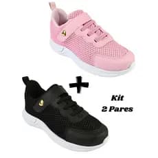Kit 2 Pares Tênis Infantil Menina Sapato Escolar Feminino Confortável e Resistente