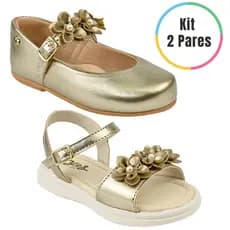 Kit 2 pares Sandália Infantil Menina e Sapatilha Feminina Flor