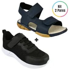 Kit 02 pares Tênis e Papete Infantil Menino Sandália Masculina Sapato Escolar