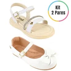 Kit 2 pares Sandália Infantil Menina e Sapatilha Batizado Daminha Laço