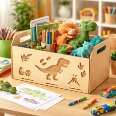 Kit 3 Cesto 37 CM Caixa Organizadora Infantil Grande MDF Dinossauro Decorar Enfeitar Festa Quarto M27