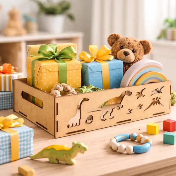 3 Bandeja 30CM MDF Cru Dinossauro Caixa Grande para Pintura Personalização Infantil Organização M14