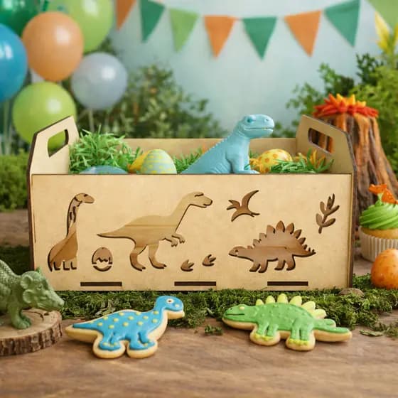 Jogo 9 Caixas 23 CM Bandeja MDF Dinossauro Decorativa Para Quarto Brinquedoteca Festa Infantil M29