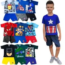 Kit Sortido 6 Peças De Roupas Menino- 3 Camisetas + 3 Bermudas