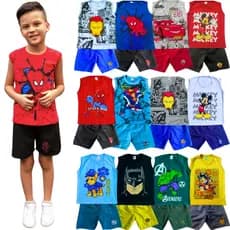 Kit 4 Roupas de Menino – 2 Camisetas Regata + 2 Bermudas Sortidas e Confortáveis