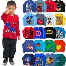 Kit 2 Camisetas Infantil Manga Longa Estampada Menino