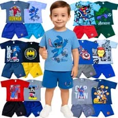 Kit Sortido 5 Conjuntos Infantil - 10 Peças De Roupas Menino- 5 Camisetas + 5 Bermudas