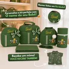 Kit de Bolsa Maternidade com Nome Personalizado com Animais Safári completo com 5 peças