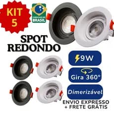 Spot LED Recuado Embutido 360° Redondo com Lâmpada GU10 Trocavel Kit até 10 Peças