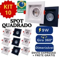 Spot LED Recuado Embutido 360° Quadrado com Lâmpada GU10 Trocavel Kit 10 Peças