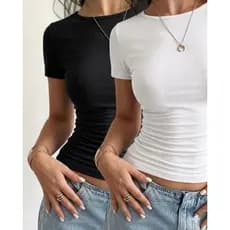 Kit 2 Baby Tee Feminina - Blusa Algodão 100% Manga Curta Blusa Confortável Dia a Dia