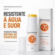 Protetor Solar Facial Stick FPS 70 Incolor Para Exercícios Pele Oleosa Água e Suor