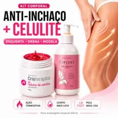 Kit Corporal Anti Inchaço + Gel Redutor de Celulite Termoativo, Pernas Leves, Massagem Modeladora, Pele Mais Lisa Firme
