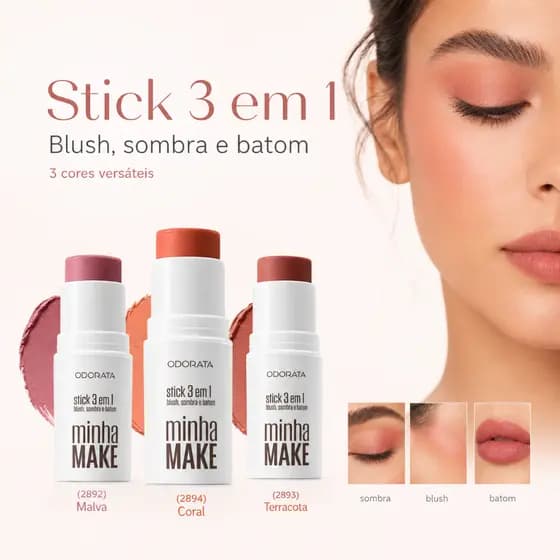 Blush Stick Cremoso 3 em 1 Batom Sombra e Blush Para Lábios Bochechas e Olhos