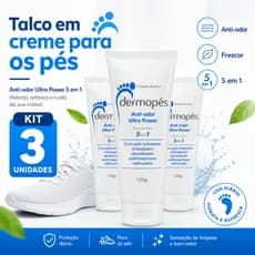 Kit 3 Talco Em Creme Para Pés Dermopés 120g Anti Odor Chulé 5 Em 1