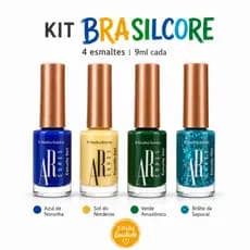 Kit Esmaltes Torcida Brasilcore Verde Amarelo Azul Glitter 4 Unidades 9ml