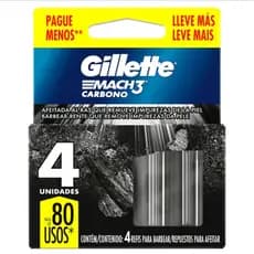 Recarga Gillette Mach3 Carbono com 4 Unidades Com Carvão Ativado (Escolher quantidade)