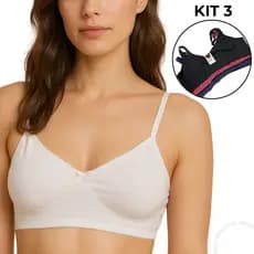 Kit 3 Sutiã Sem Bojo Reforçado 100% Algodão Cotton