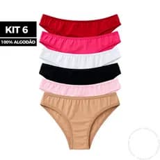 Kit 6 Calcinhas Básica Lisa 100% Algodão Cotton Dia a Dia Confortável Feminina