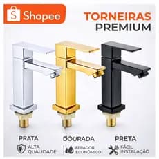 Torneira De Banheiro Lavabo Luxo Inox Preta Prata e Dourado 1/2 Cuba