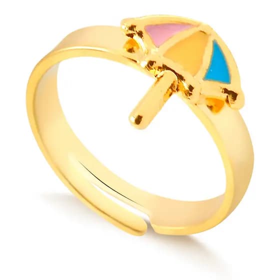 Anel Guarda-Sol Infantil Banhado a Ouro 18K Com Pingente em Resina