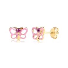 Brinco Banho de Ouro 18K Pequeno Infantil Borboleta Vazada de Resina (1cm)